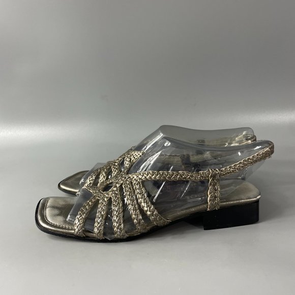 Sesto Meucci Woven Silver Metallic Leather Sandals, Size 7 1/2 - Picture 5 of 11